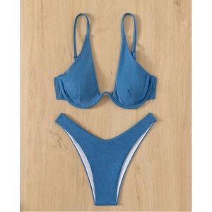 SHEIN Rib Underwire High Cut Bikini Swimsuit